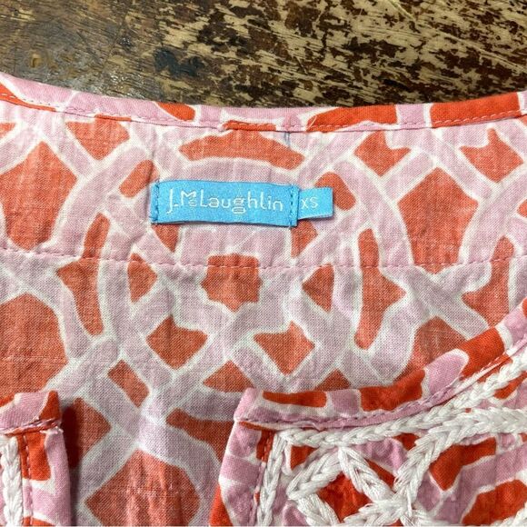 J. MCLAUGHLIN Geometric Embroidered‎ Mini Tunic Dress Preppy Beach Coastal XS - Picture 4 of 7